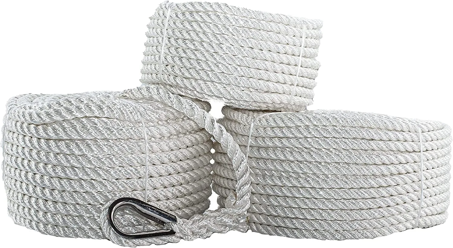 SGT KNOTS Twisted Nylon Anchor Rope with Thimble - 3 Strand Braid for Pulling, Docking, Camping & More (3/8" x 150ft)