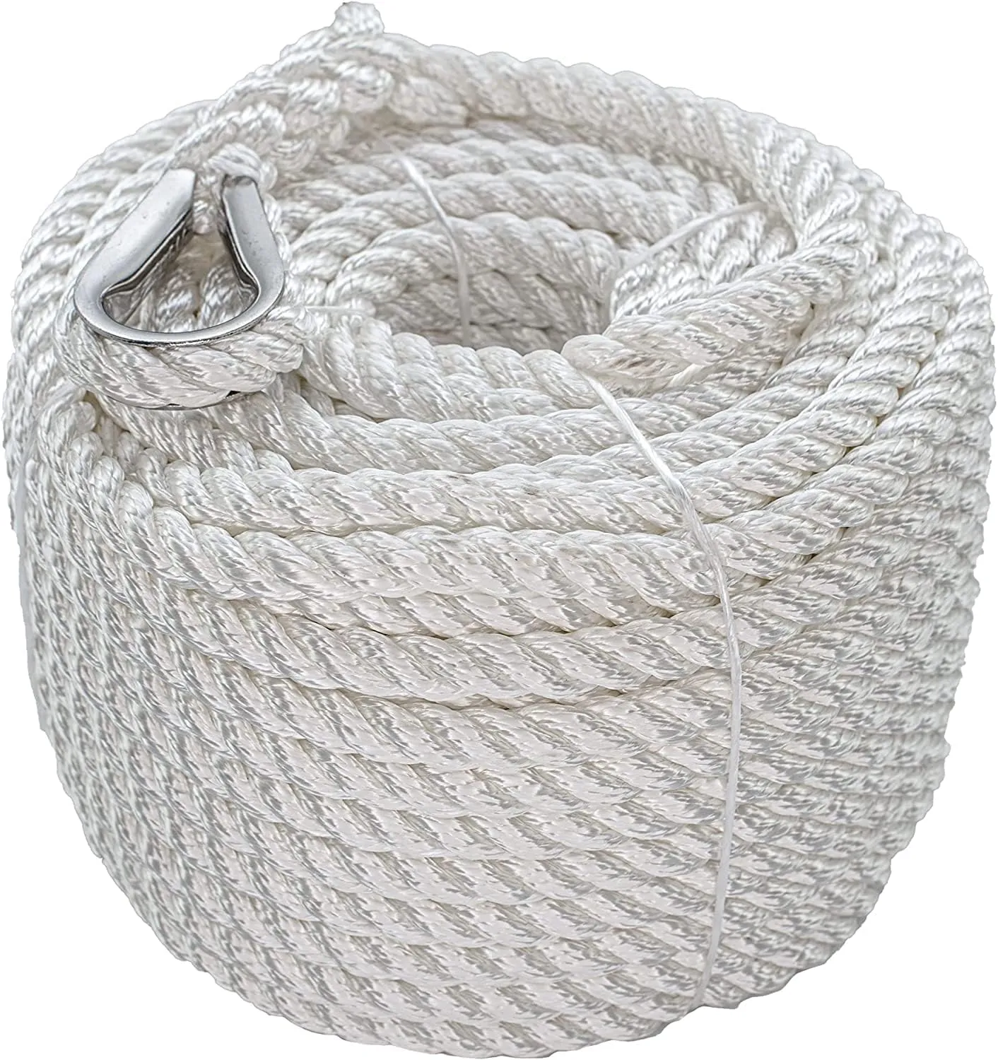 SGT KNOTS Twisted Nylon Anchor Rope with Thimble - 3 Strand Braid for Pulling, Docking, Camping & More (3/8" x 150ft)