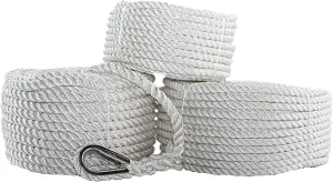 SGT KNOTS Twisted Nylon Anchor Rope with Thimble - 3 Strand Braid for Pulling, Docking, Camping & More (3/8" x 150ft)