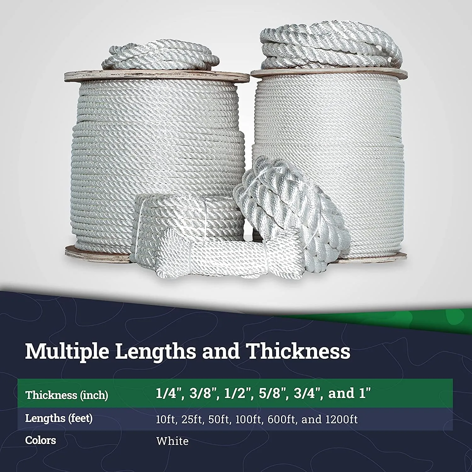 SGT KNOTS Twisted Polyester Rope (3/4 inch) White - Low Stretch, High Strength - Rigging, Winch, String Line, Pull & Truck Rope, Crafts (50 feet)