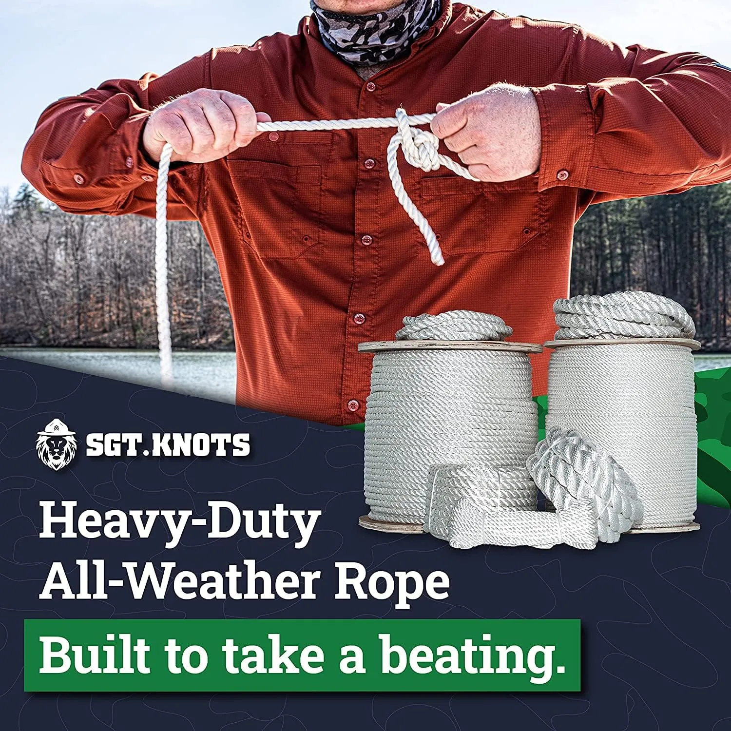 SGT KNOTS Twisted Polyester Rope (3/4 inch) White - Low Stretch, High Strength - Rigging, Winch, String Line, Pull & Truck Rope, Crafts (50 feet)