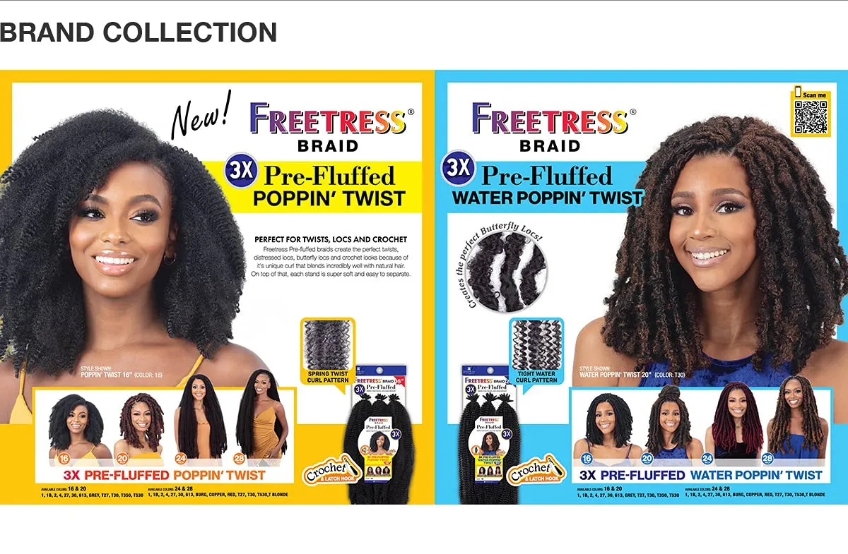 Shake N Go FreeTress Crochet Braids 3X Pre-Fluffed Poppin Twist 24'' (1-pack, BURG)