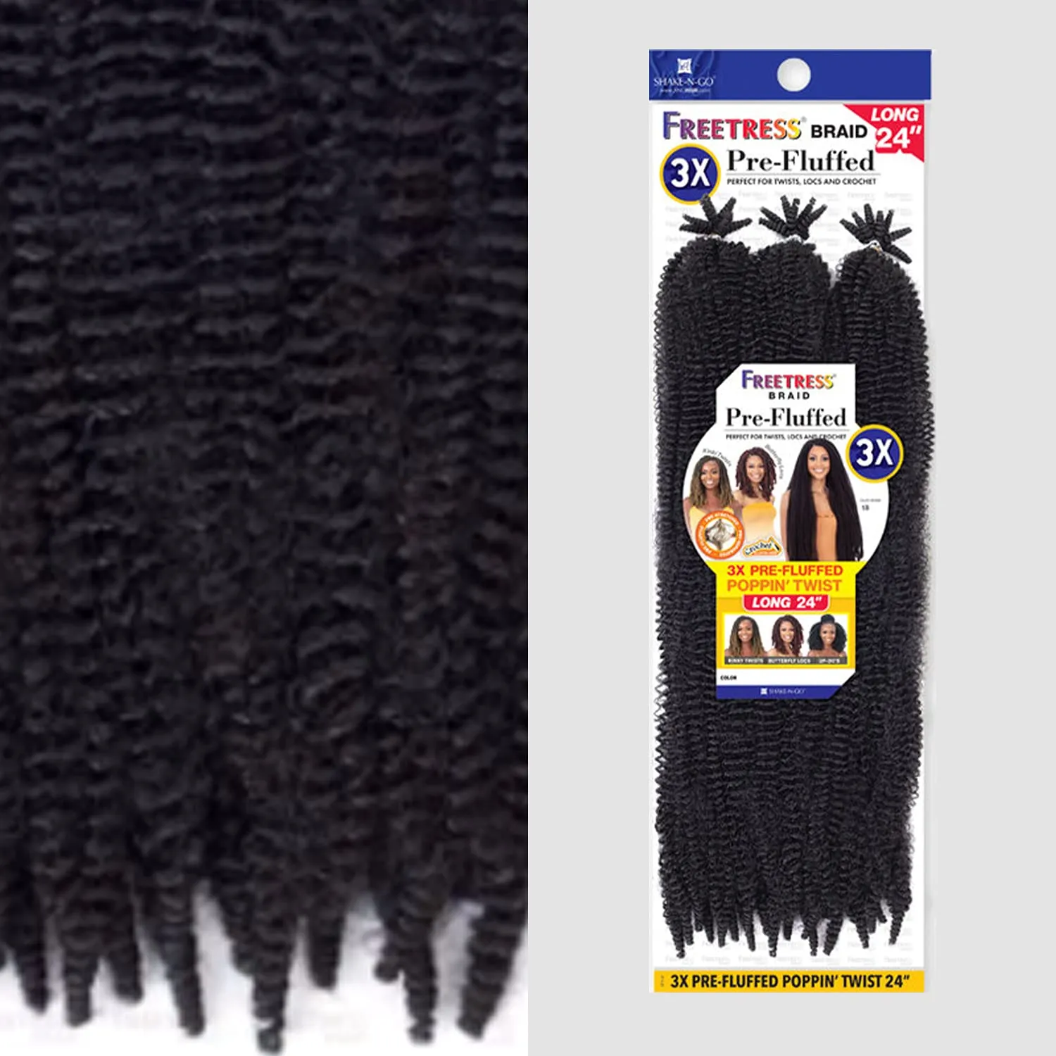 Shake N Go FreeTress Crochet Braids 3X Pre-Fluffed Poppin Twist 24'' (1-pack, BURG)
