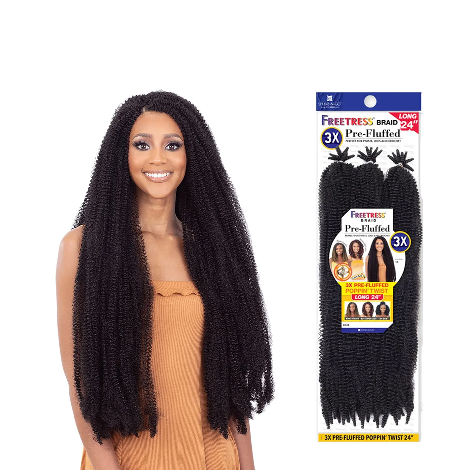 Shake N Go FreeTress Crochet Braids 3X Pre-Fluffed Poppin Twist 24'' (1-pack, BURG)
