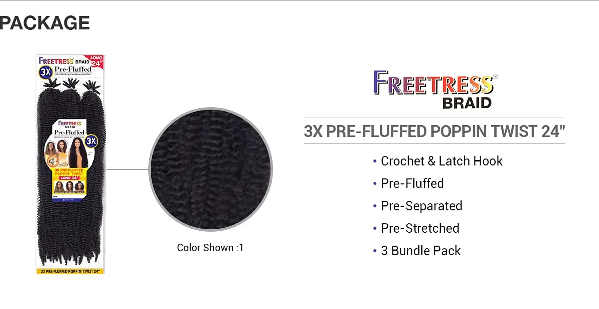 Shake N Go FreeTress Crochet Braids 3X Pre-Fluffed Poppin Twist 24'' (1-pack, BURG)