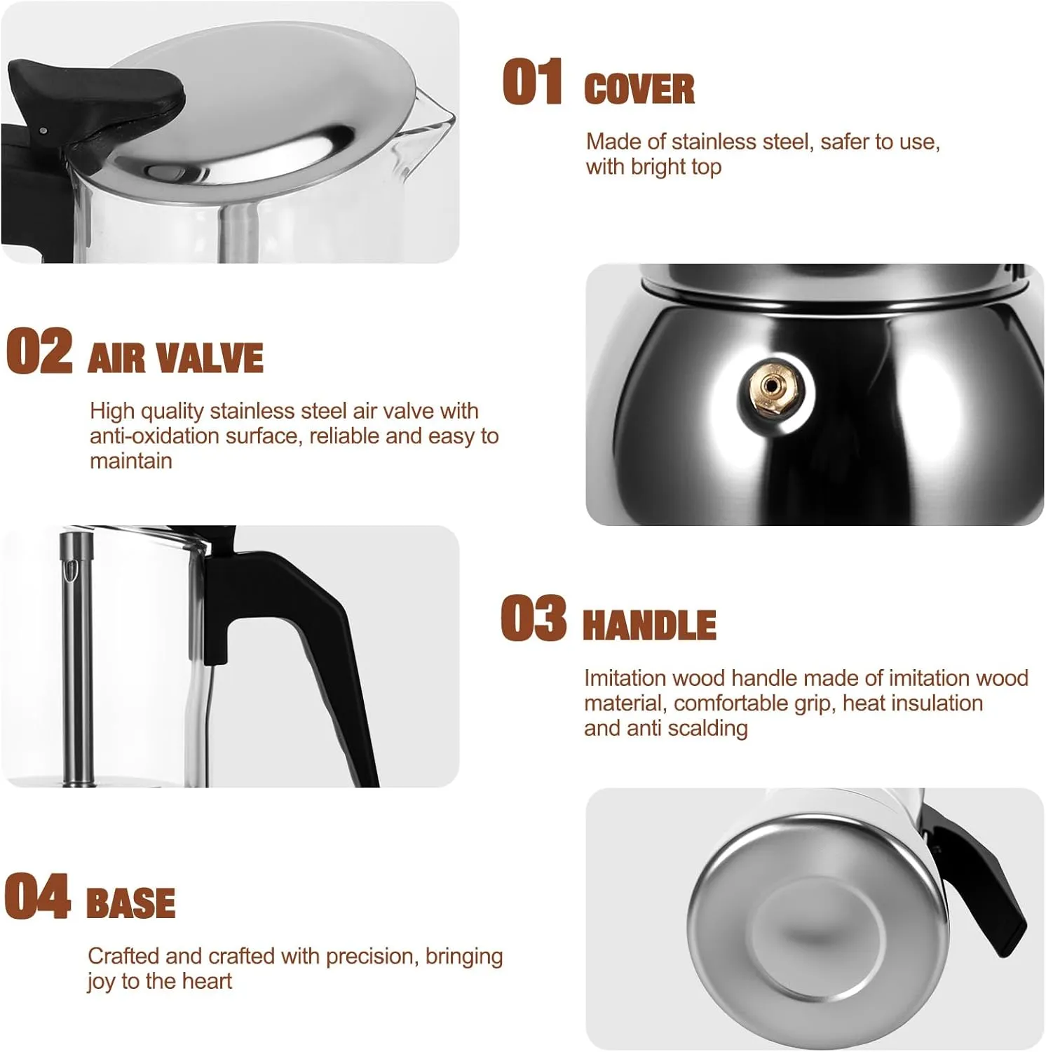 SHANGSKY Moka Pot Espresso Maker, Stovetop Italian Coffee Maker, 300 ML Glass Top and Stainless Steel Coffee Pot, Visual Mocha Pot Cafetera Espresso Cuban Coffee Maker
