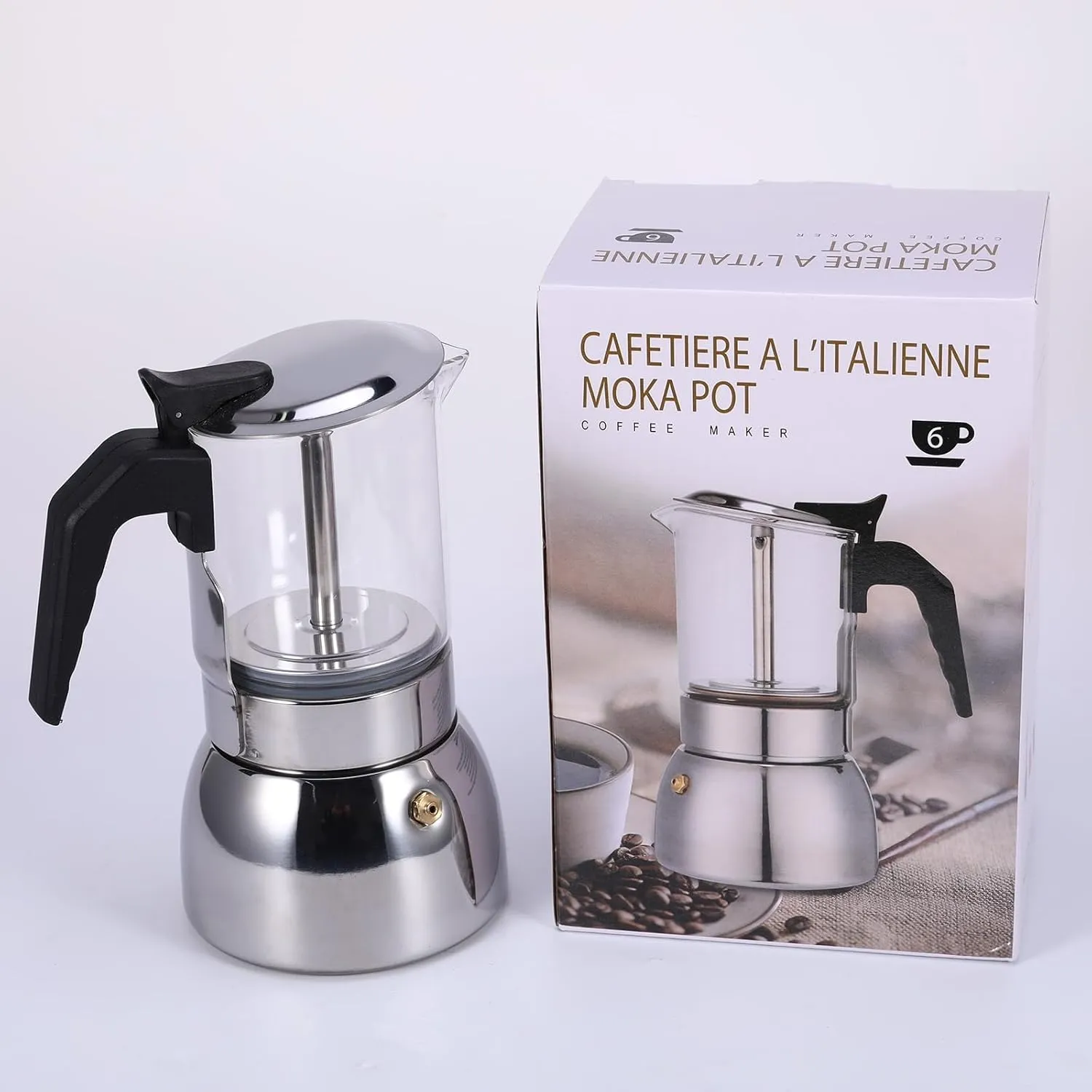 SHANGSKY Moka Pot Espresso Maker, Stovetop Italian Coffee Maker, 300 ML Glass Top and Stainless Steel Coffee Pot, Visual Mocha Pot Cafetera Espresso Cuban Coffee Maker