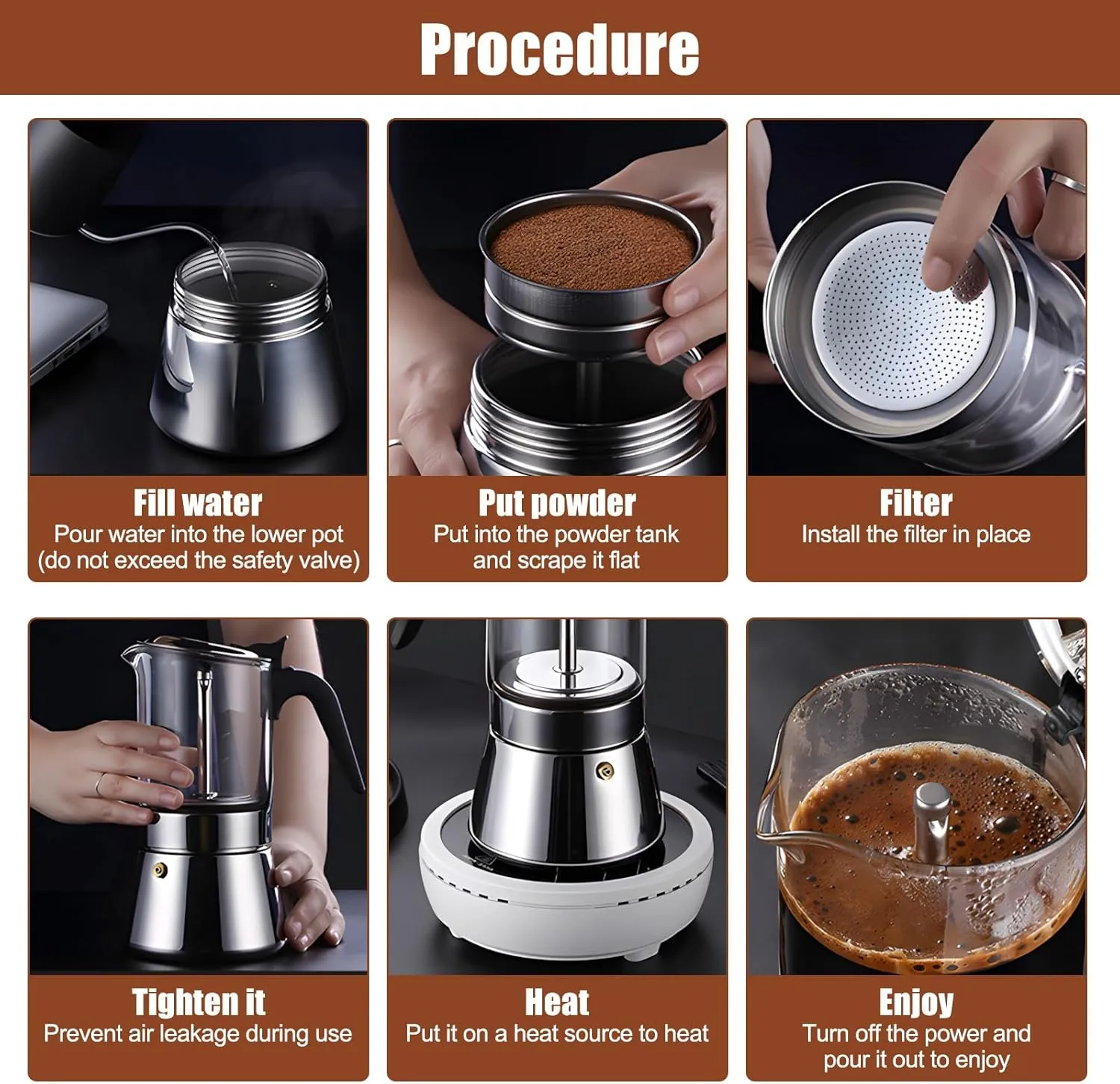 SHANGSKY Moka Pot Espresso Maker, Stovetop Italian Coffee Maker, 300 ML Glass Top and Stainless Steel Coffee Pot, Visual Mocha Pot Cafetera Espresso Cuban Coffee Maker