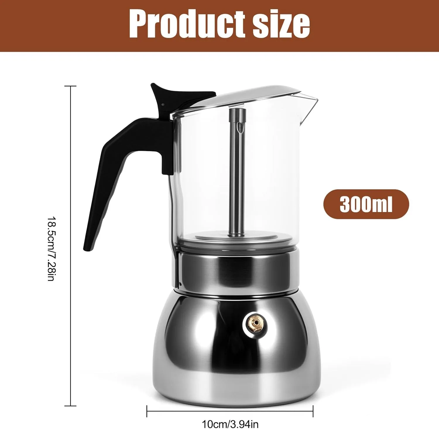 SHANGSKY Moka Pot Espresso Maker, Stovetop Italian Coffee Maker, 300 ML Glass Top and Stainless Steel Coffee Pot, Visual Mocha Pot Cafetera Espresso Cuban Coffee Maker
