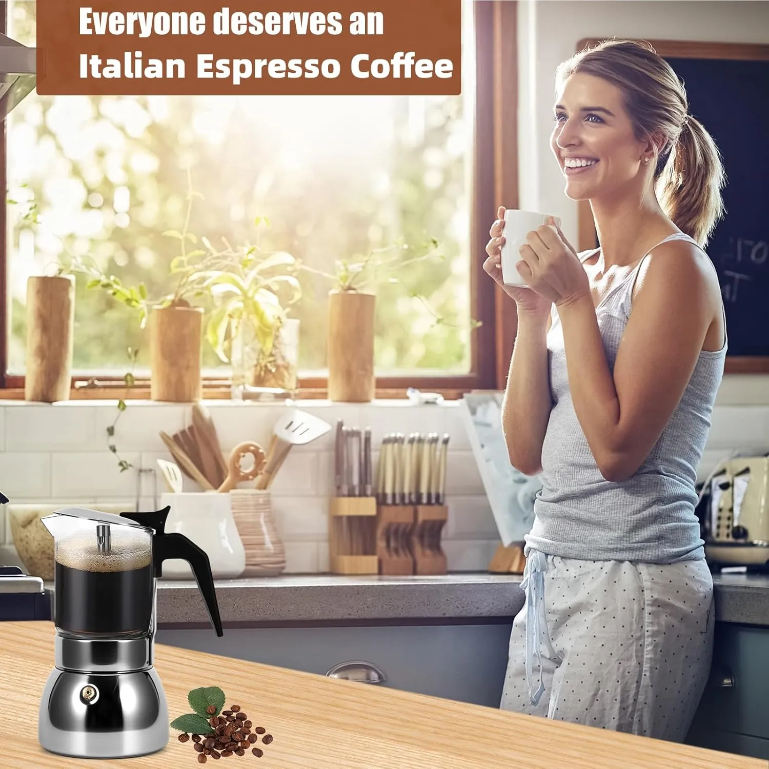 SHANGSKY Moka Pot Espresso Maker, Stovetop Italian Coffee Maker, 300 ML Glass Top and Stainless Steel Coffee Pot, Visual Mocha Pot Cafetera Espresso Cuban Coffee Maker