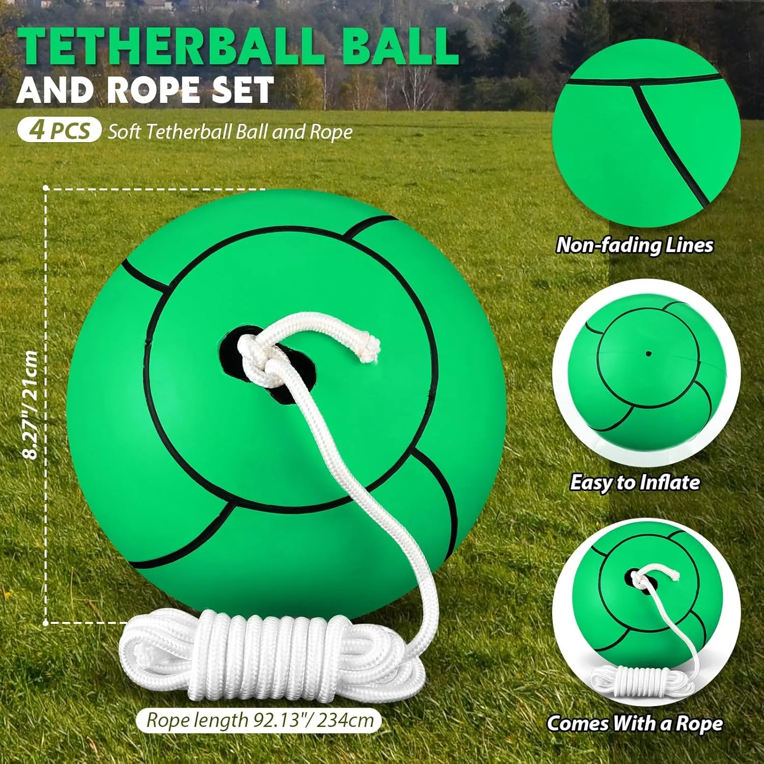 Shappy Soft Tetherball Ball and Rope Rubber Game Set Replacement Tetherball Equipment with Durable Attached Rope for Kids Adults Indoor Outdoor Backyard Yard Beach Play