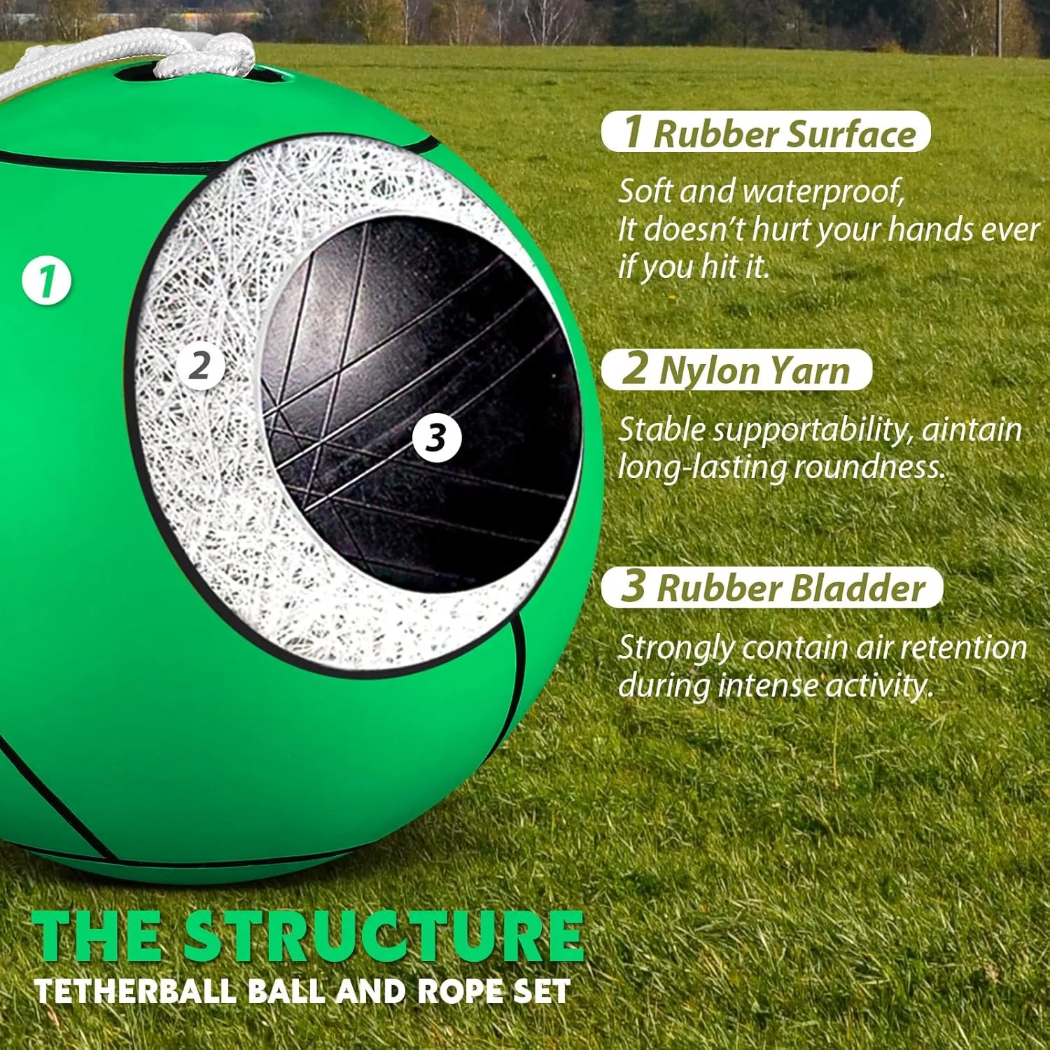 Shappy Soft Tetherball Ball and Rope Rubber Game Set Replacement Tetherball Equipment with Durable Attached Rope for Kids Adults Indoor Outdoor Backyard Yard Beach Play