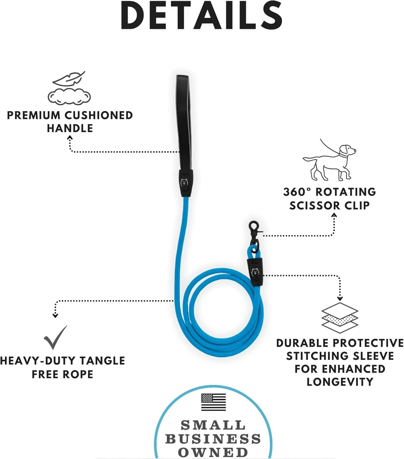 ShawnCo Basecamp Rope Dog Leash- Premium, Durable Pet Leash with Soft Neoprene Padded, Reflective Handle for Small, Medium and Large Dogs (Midnight, 6 Feet)