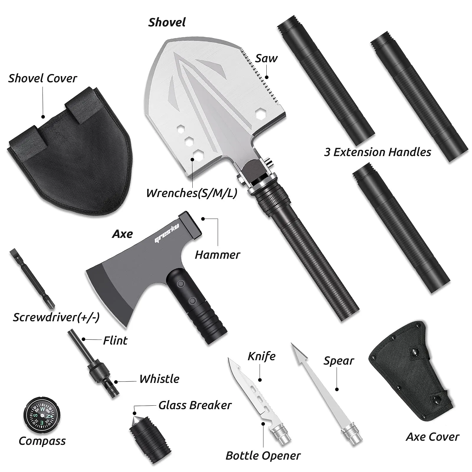 Shovel & Axe Set - 19" - 38.7"