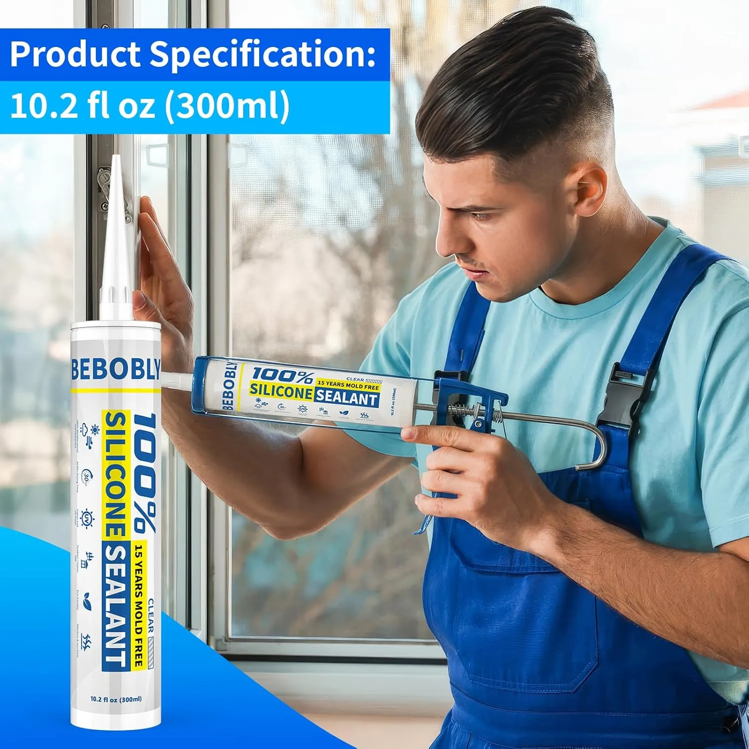 Silicone Caulk & Sealant Clear, 100% Waterproof Silicone Sealant, Shrink & Crack Proof, Silicone Caulking for Kitchen, Bathroom, RV, Interior & Exterior Use, 10.2 FL. OZ/300ML, 4 Pack