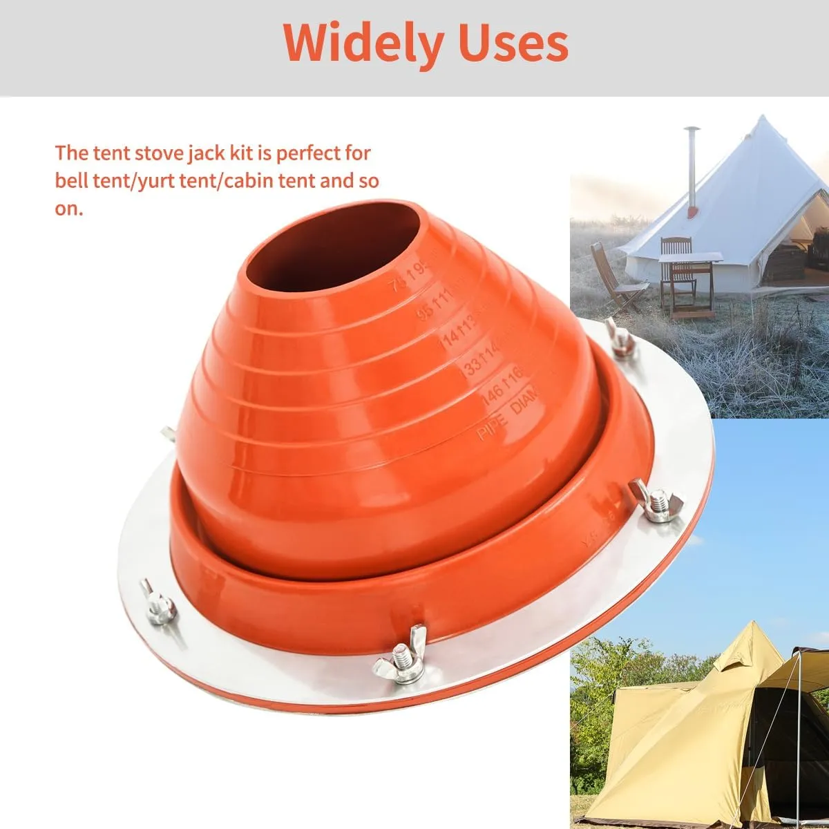 Silicone Tent Stove Jack Kit Fitting Pipe OD 3" to 6-1/4", Flexible High Temp Stove Jack Kit for Bell Tent/Yurt/Wood Burner (#4 (Pipe OD 3" to 6-1/4"))