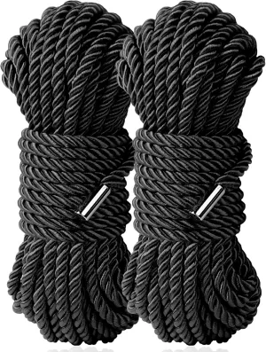 Silk Soft Rope, Skin Friendly Soft Nylon Rope Silky Black Red Rope, Durable Multipurpose Color Braided Rope Satin Twisted Cord Long Rope 32 Feet 8 mm (2-Pack, Black)