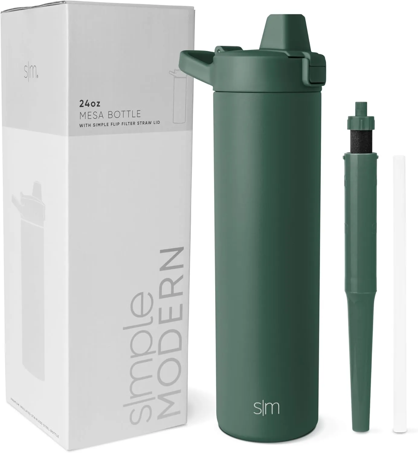 Simple Modern Filtered Water Bottle | Insulated Stainless-Steel Carbon Filter Travel Water Bottles | Reusable for Clean Drinking Water On The Go | 24oz, Forest