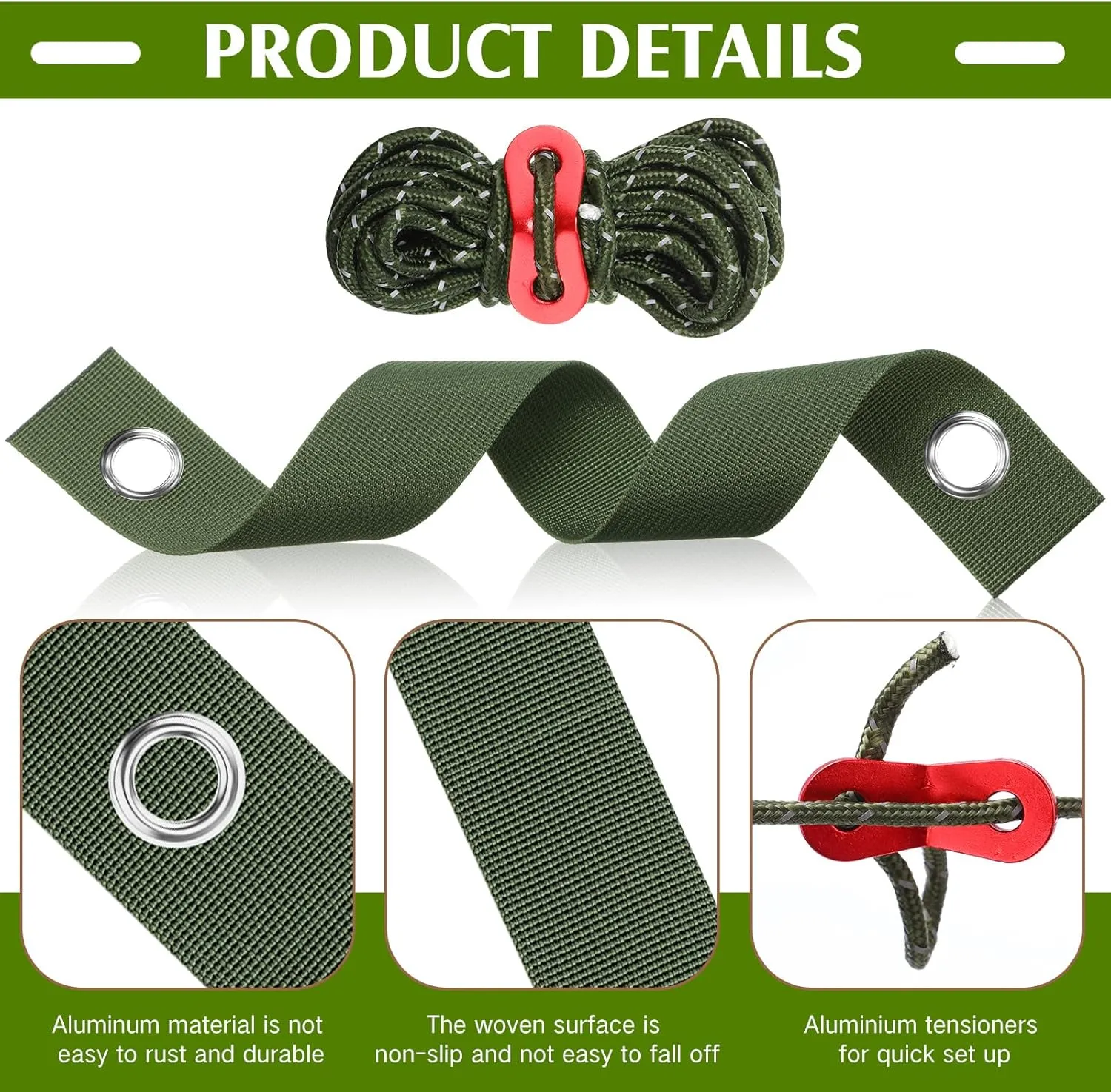 Sintuff 9 Set Heavy Duty Tree Stake Kit 15.75 Inches/ 40 cm Tree Straps for Staking and 13.12 ft/ 4 m Dock Lines Rope for Support Anchoring Home Leaning Plant Straightening Garden Tent (Army Green)
