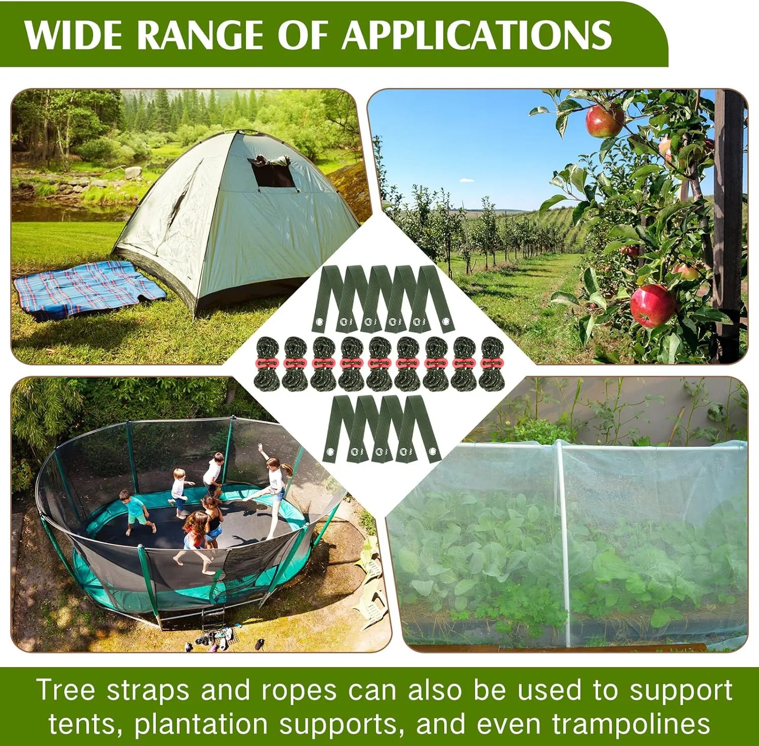 Sintuff 9 Set Heavy Duty Tree Stake Kit 15.75 Inches/ 40 cm Tree Straps for Staking and 13.12 ft/ 4 m Dock Lines Rope for Support Anchoring Home Leaning Plant Straightening Garden Tent (Army Green)