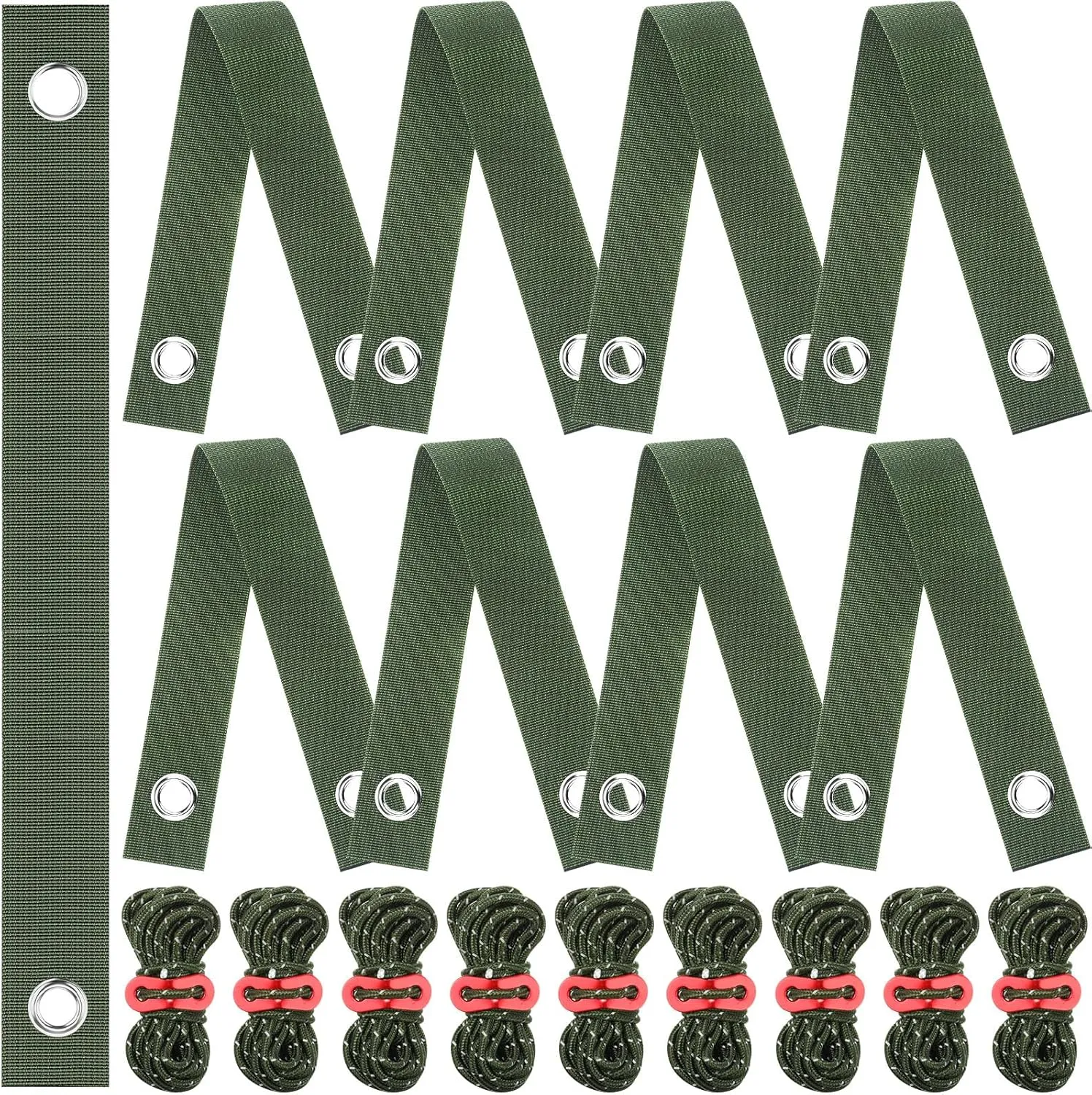 Sintuff 9 Set Heavy Duty Tree Stake Kit 15.75 Inches/ 40 cm Tree Straps for Staking and 13.12 ft/ 4 m Dock Lines Rope for Support Anchoring Home Leaning Plant Straightening Garden Tent (Army Green)