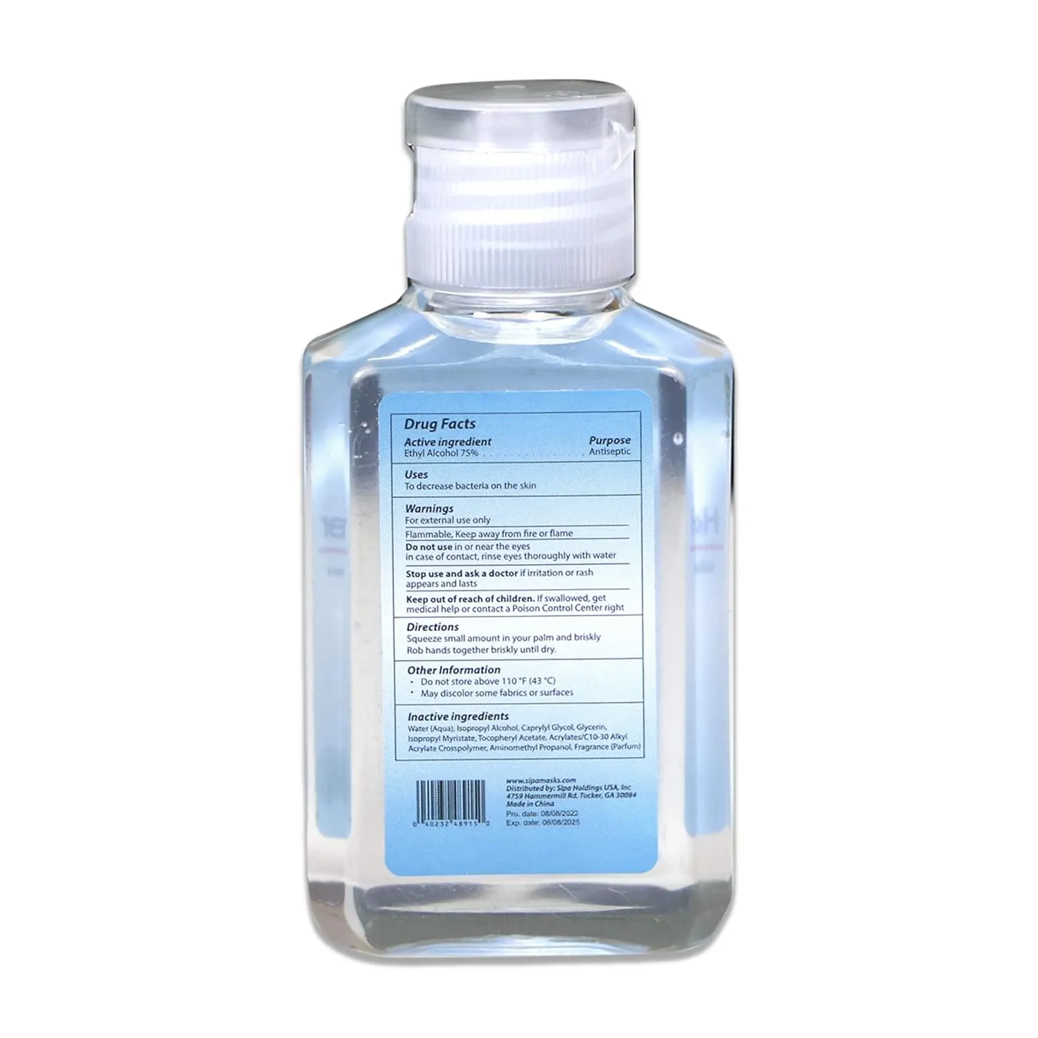SIPA Hand Sanitizer Travel Size 2oz/ 60 ml, Flip Cap Bottle, Bulk Travel Size, Soothing Gel with Aloe and Vitamin E (Pack of 16)