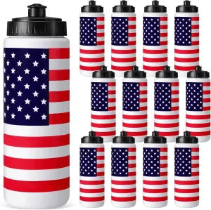 Sliner 12 Pcs 4th of July Water Bottles Bulk 20 oz Independence Day Reusable Squeeze Sports Water Bottles with No Leak Cap Patriotic Plastic Gym for Quick and Easy Hydration