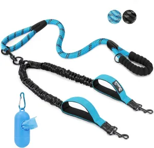 SlowTon Double Leash for Two Dogs - No Tangle Dog Leash 360° Swivel Reflective Double Dog Leashes with Two Padded Handles, Shock Absorbing Walking Training for Small Medium Dogs (Blue, 25-150 lbs)