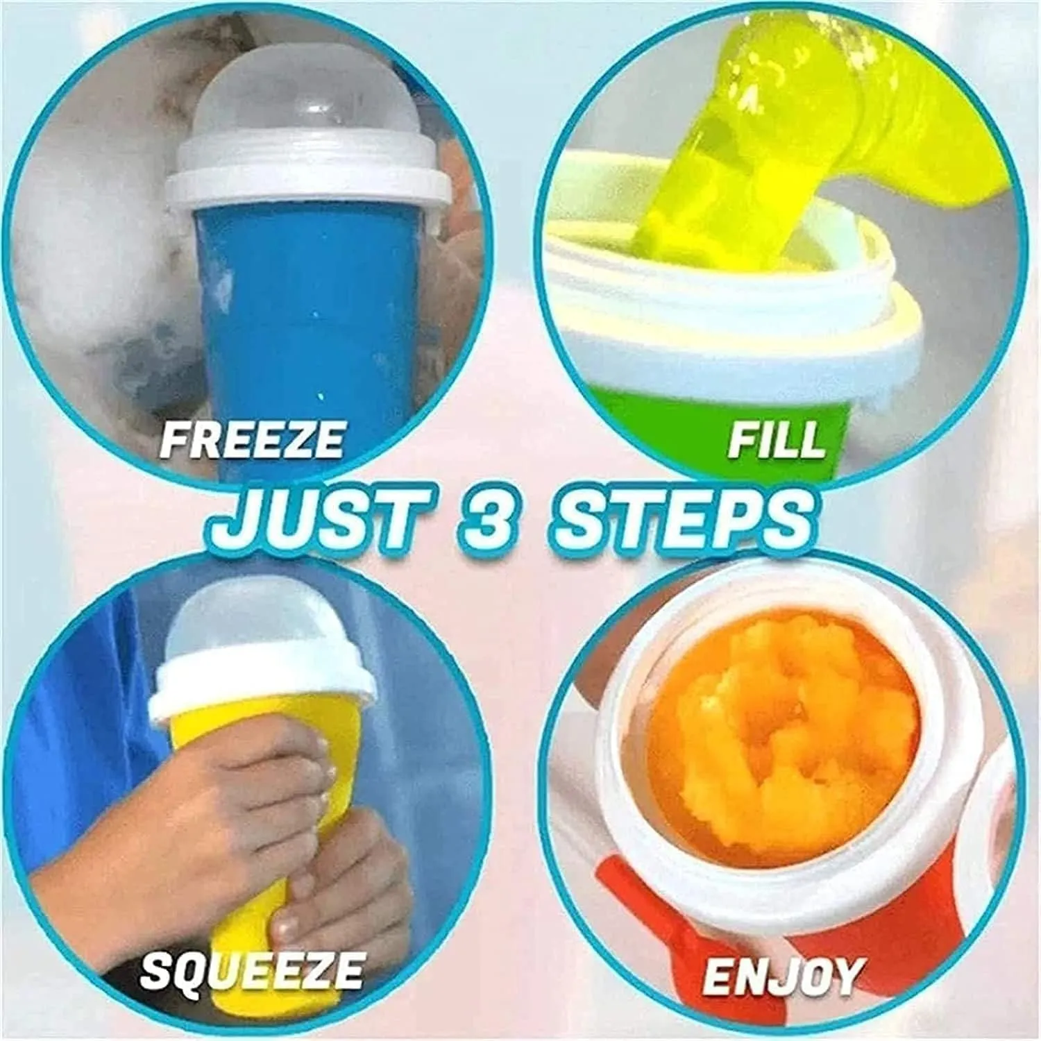 Slushy Maker Cup, Slushie Maker Cup Magic Quick Frozen Smoothies Cup Cooling Cup Double Layer Squeeze Cup, Homemade Milkshake Ice Cream Maker for Kids and Family (Blue)