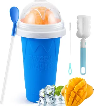 Slushy Maker Cup, Slushie Maker Cup Magic Quick Frozen Smoothies Cup Cooling Cup Double Layer Squeeze Cup, Homemade Milkshake Ice Cream Maker for Kids and Family (Blue)