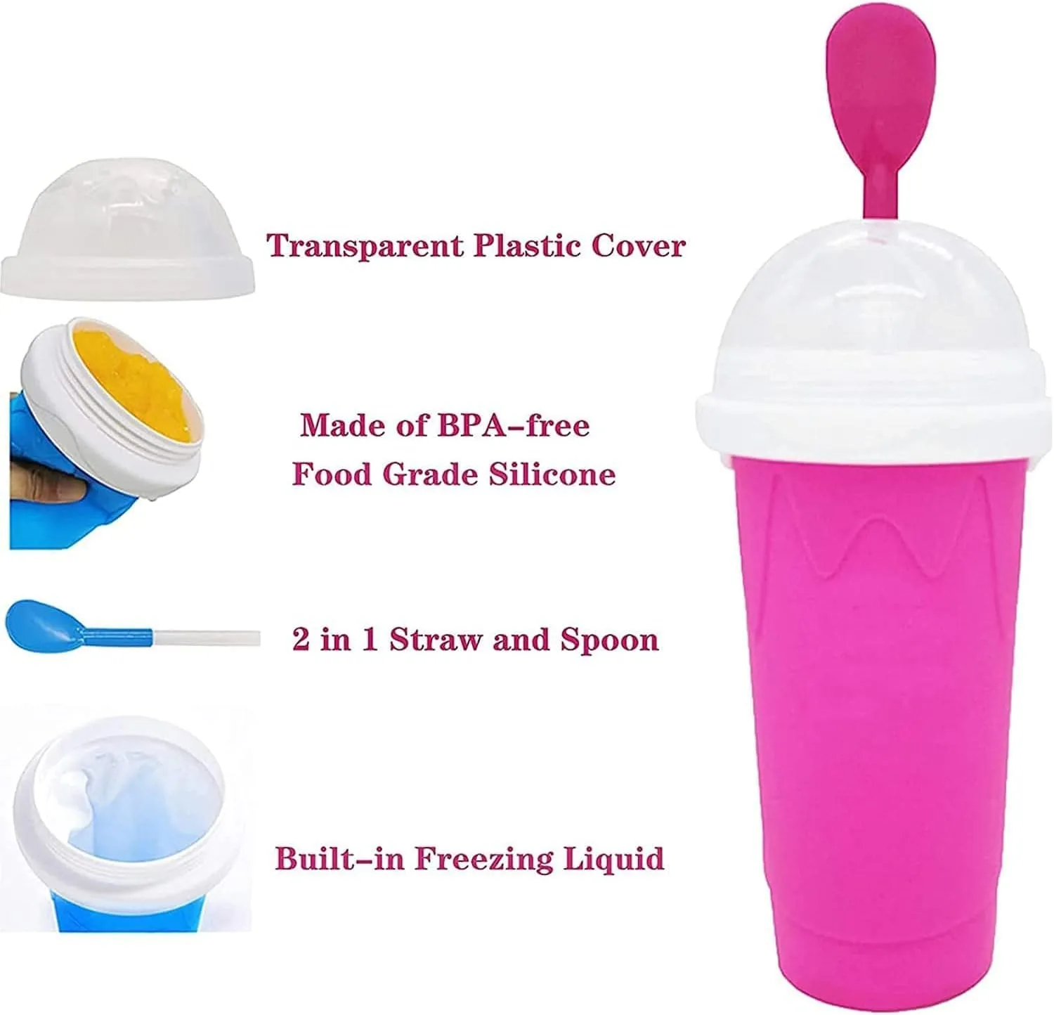 Slushy Maker Cup, Slushie Maker Cup Magic Quick Frozen Smoothies Cup Cooling Cup Double Layer Squeeze Cup, Homemade Milkshake Ice Cream Maker for Kids and Family (Blue)
