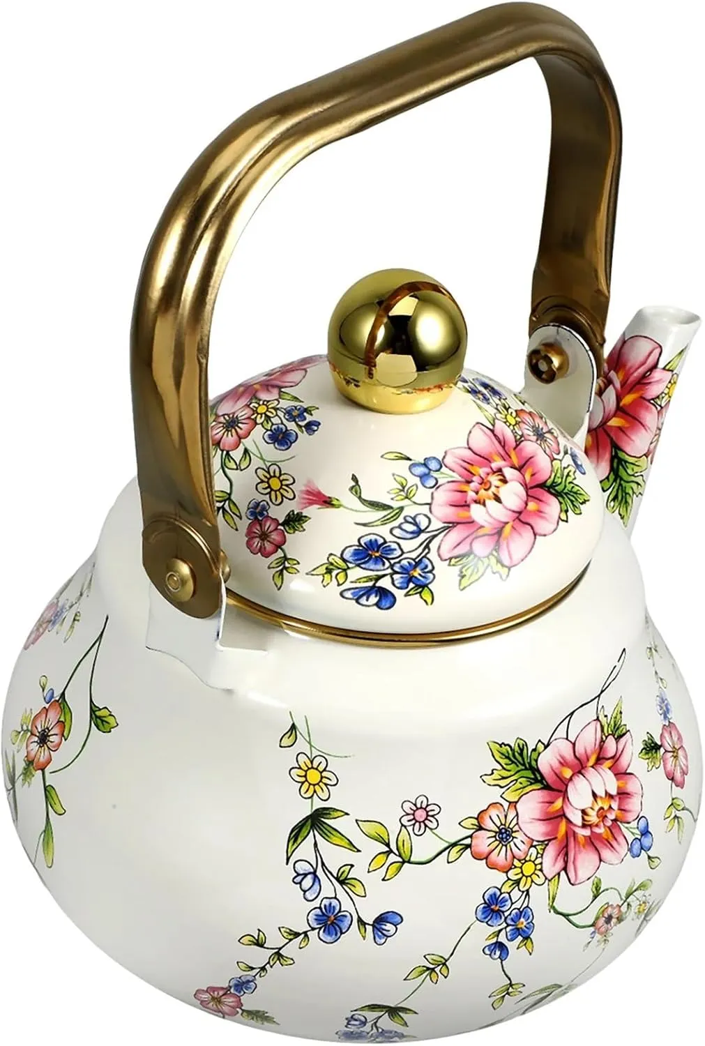 Small Enamel Floral Camp Kettle, Lightweight Outdoor Water Boiler for Backpacking & Hiking(1.5L)