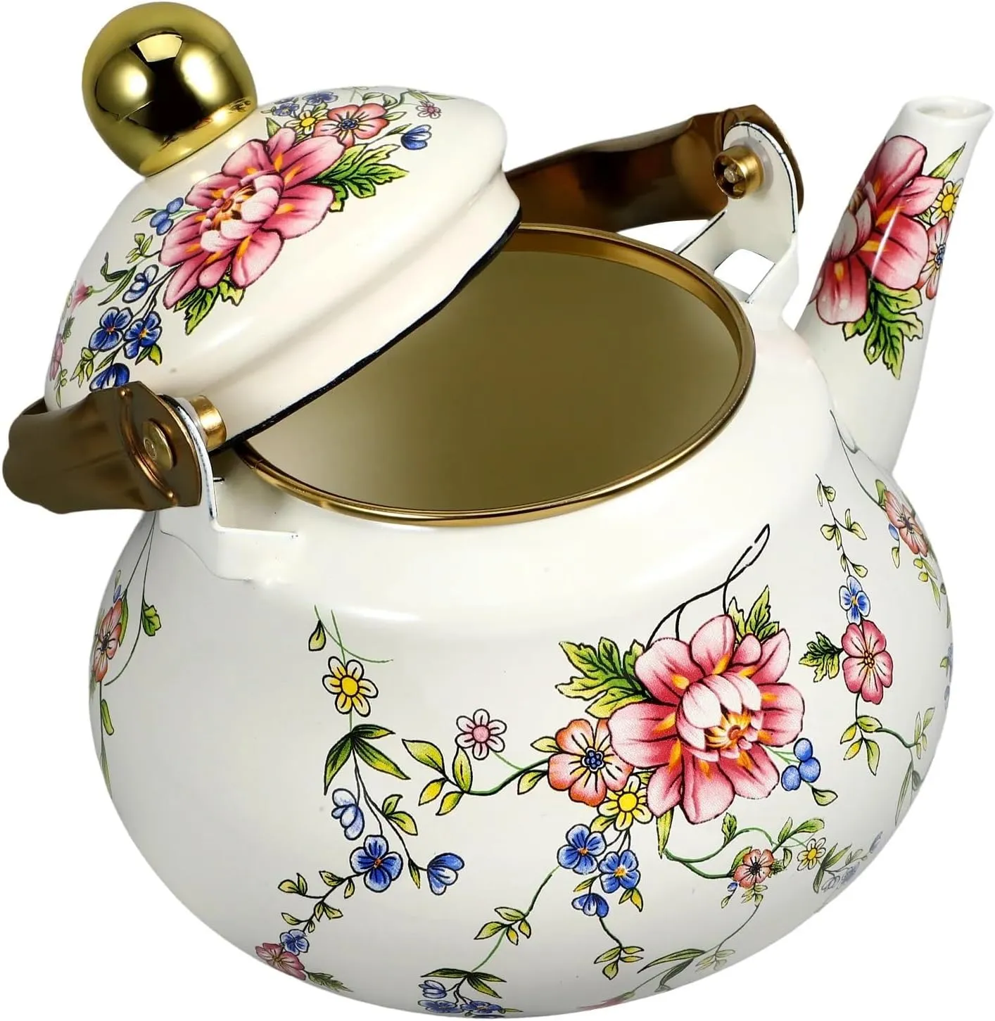 Small Enamel Floral Camp Kettle, Lightweight Outdoor Water Boiler for Backpacking & Hiking(1.5L)