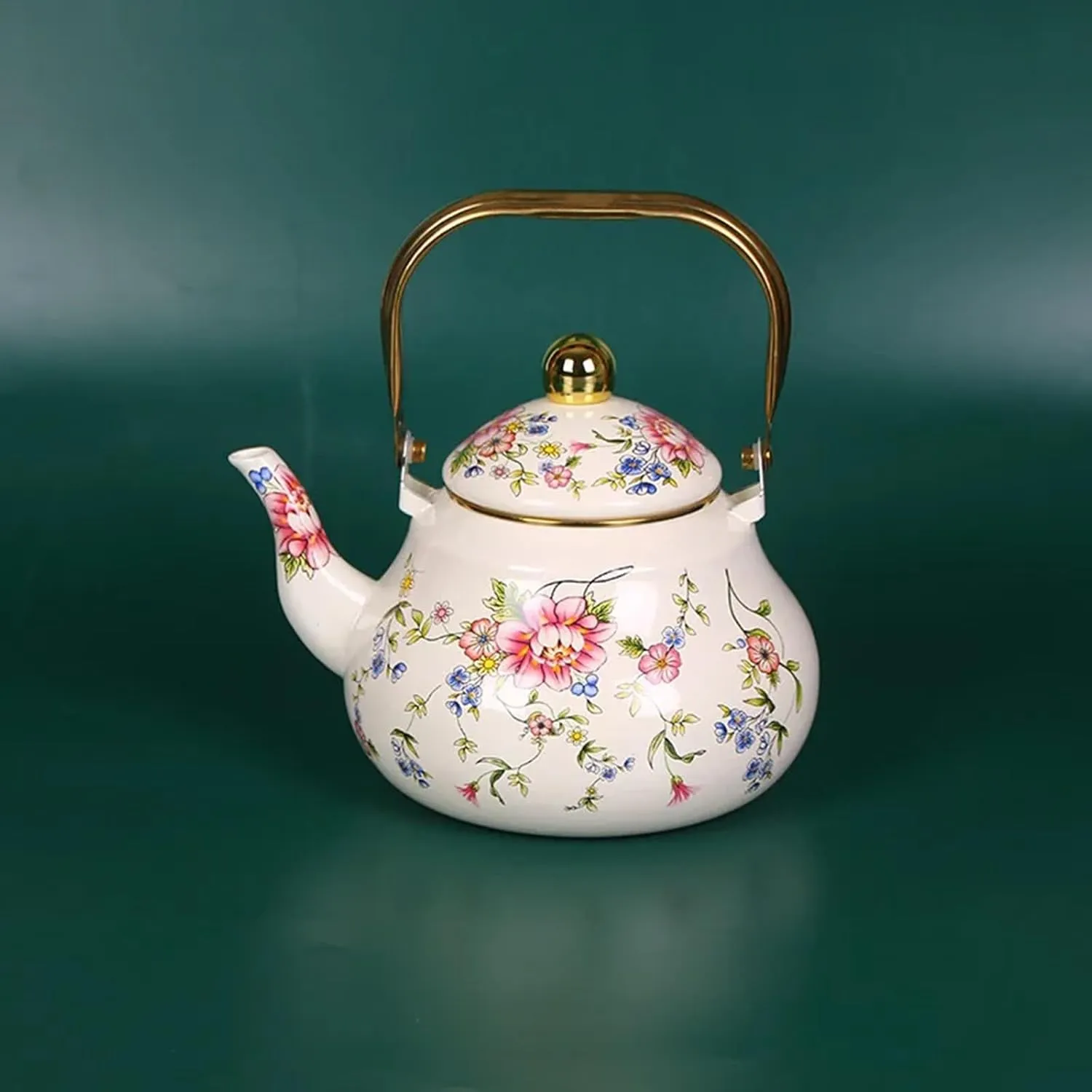 Small Enamel Floral Camp Kettle, Lightweight Outdoor Water Boiler for Backpacking & Hiking(1.5L)