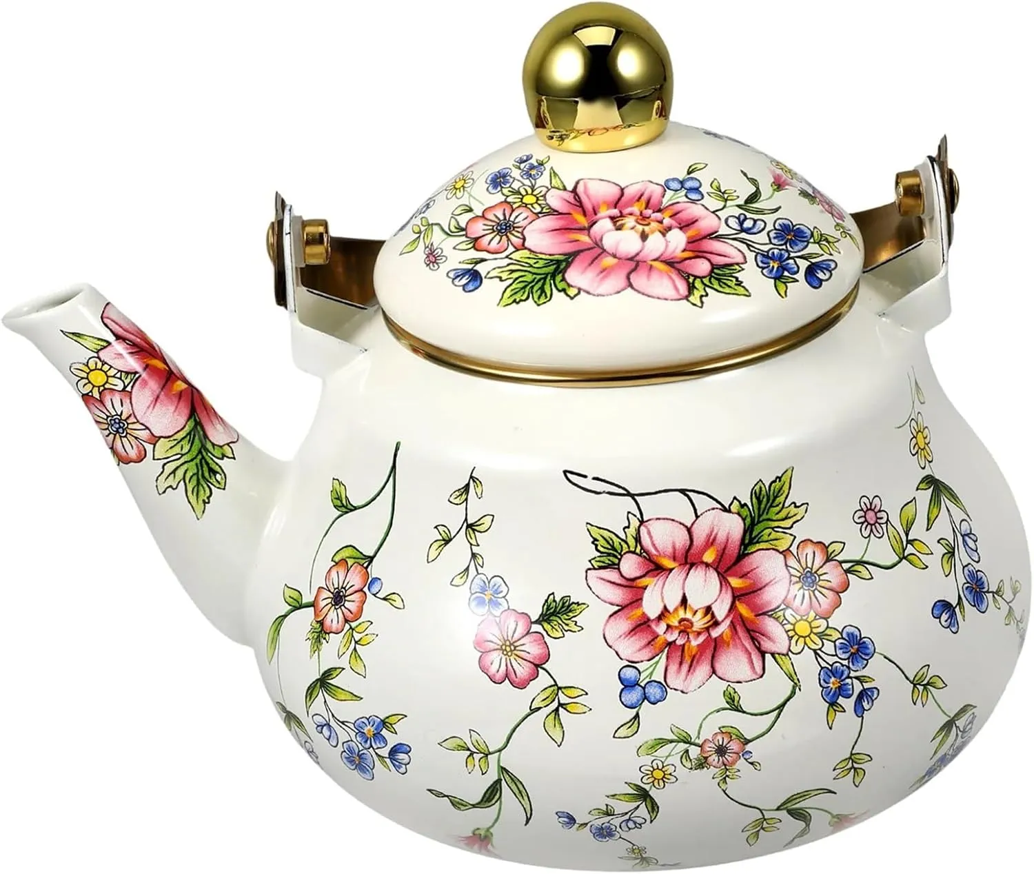 Small Enamel Floral Camp Kettle, Lightweight Outdoor Water Boiler for Backpacking & Hiking(1.5L)
