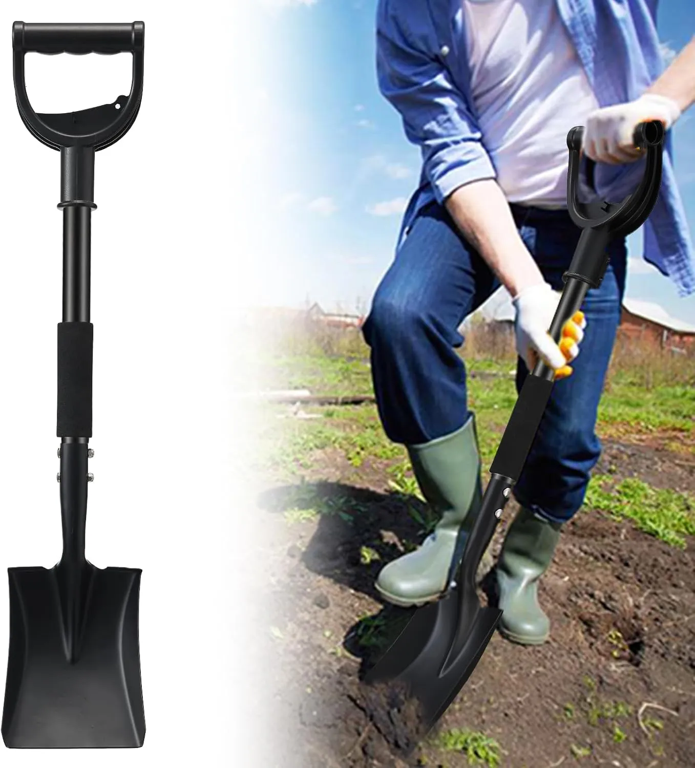 Small Garden Shovels for Digging, Kids Shovel, Beach Shovels for Kids, 31 Inch Heavy Duty Portable Metal Short Flat Shovel for Gardening, Off-Road Emergency, Camp