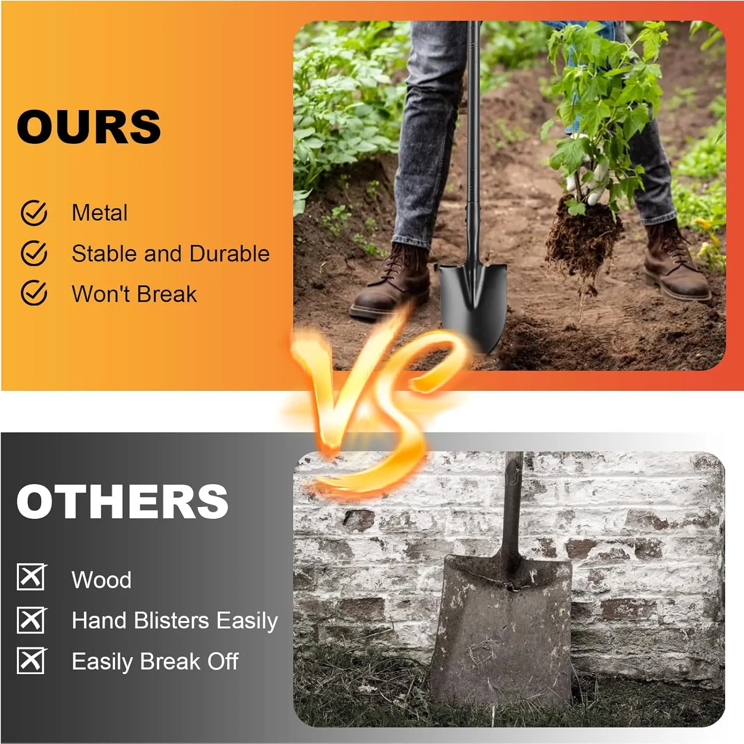 Small Shovel for Digging with 43.3 Inches Metal Handle Garden Tools, Small Transfer Shovel for Gardening Digging Camping Farming and Outdoors, Black