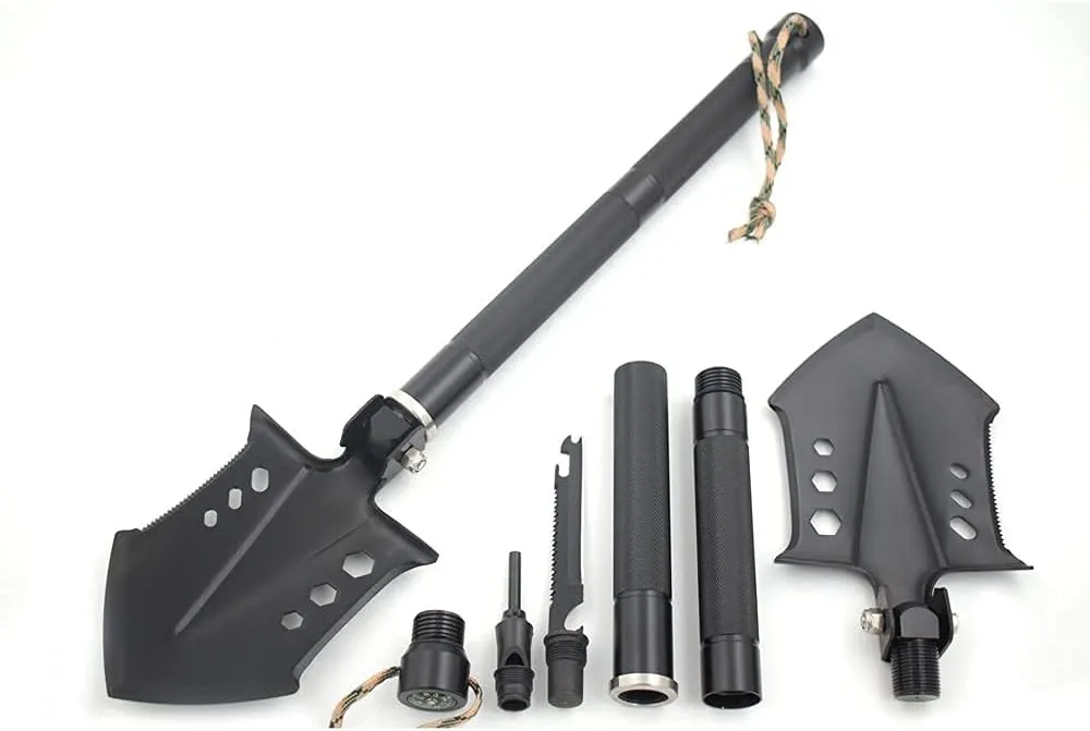 Snake Eye Tactical Survival Shovel - Unbreakable 180 Degree Folding Shovel - Camping Shovel with 12 Functions - Carbon Steel & Aluminum Handle - Perfect for Camping, Hiking & Outdoor Survival