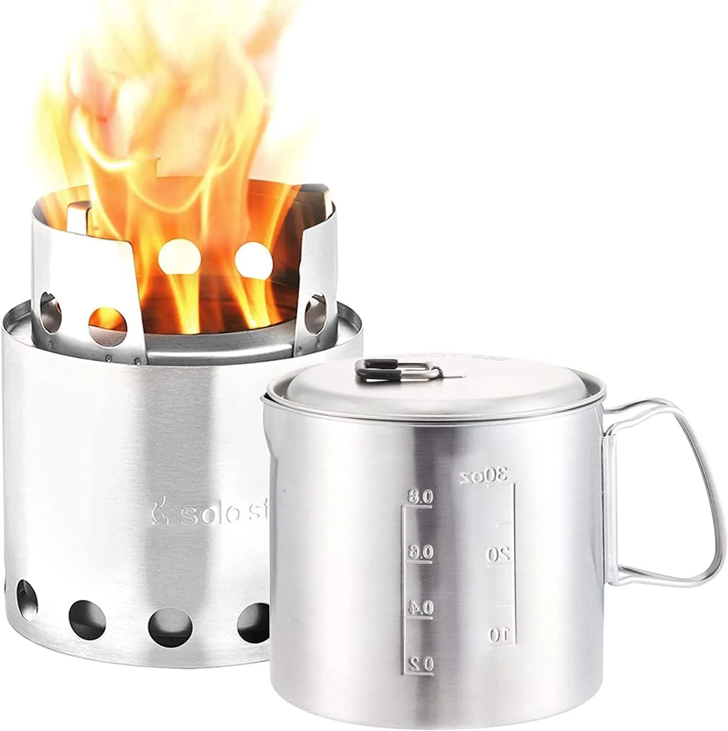 Solo Stove Lite & Pot 900 Set: Portable, Wood Burning Campstove   900 ml Pot | Incl. Nylon Sack, For 1-2 People, 304 Stainless Steel, Compact (packed): 11,9 x 11,5 cm