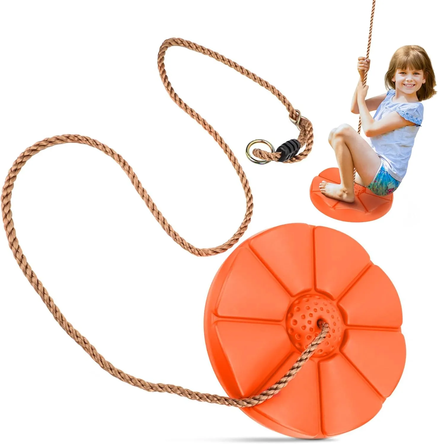 Sorbus Disc Seat Swing - Kids Monkey Rope Tree Zip Line Swings for Play Set, Tree, Outdoor Backyard, Playground Fun, Orange