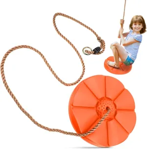 Sorbus Disc Seat Swing - Kids Monkey Rope Tree Zip Line Swings for Play Set, Tree, Outdoor Backyard, Playground Fun, Orange
