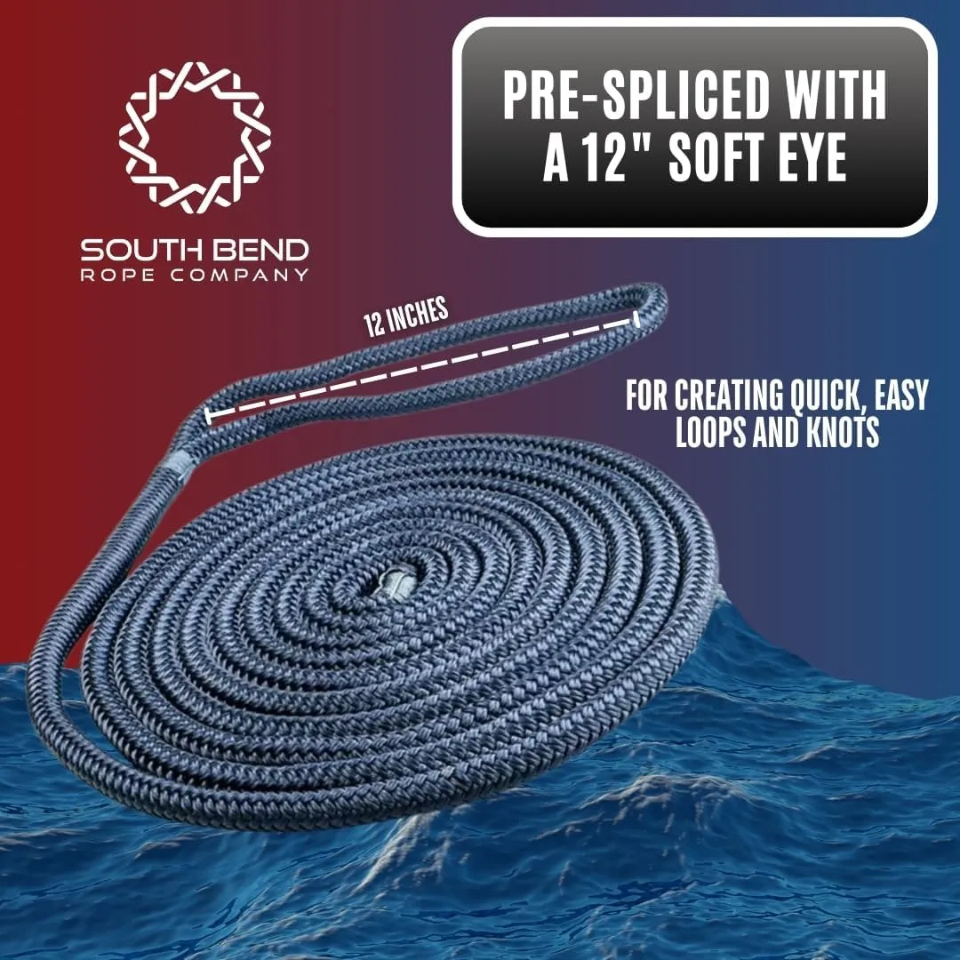 South Bend Rope Double Braid Nylon Dock Line w/Eye Splice (Black, 1/2-inch x 20 feet (2-Pack))