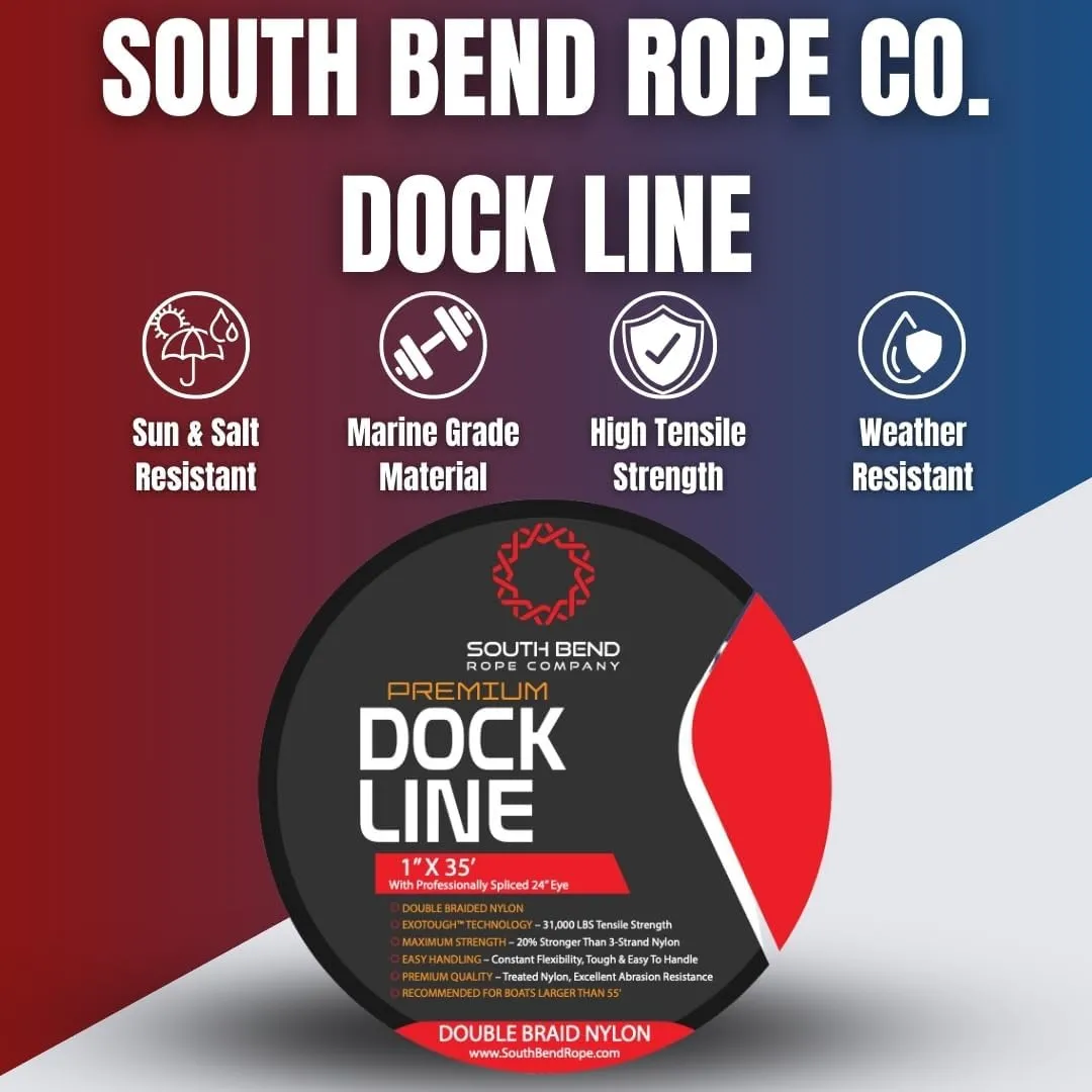 South Bend Rope Double Braid Nylon Dock Line w/Eye Splice (Black, 1/2-inch x 20 feet (2-Pack))