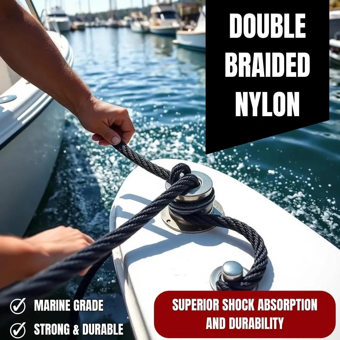 South Bend Rope Double Braid Nylon Dock Line w/Eye Splice (Black, 1/2-inch x 20 feet (2-Pack))
