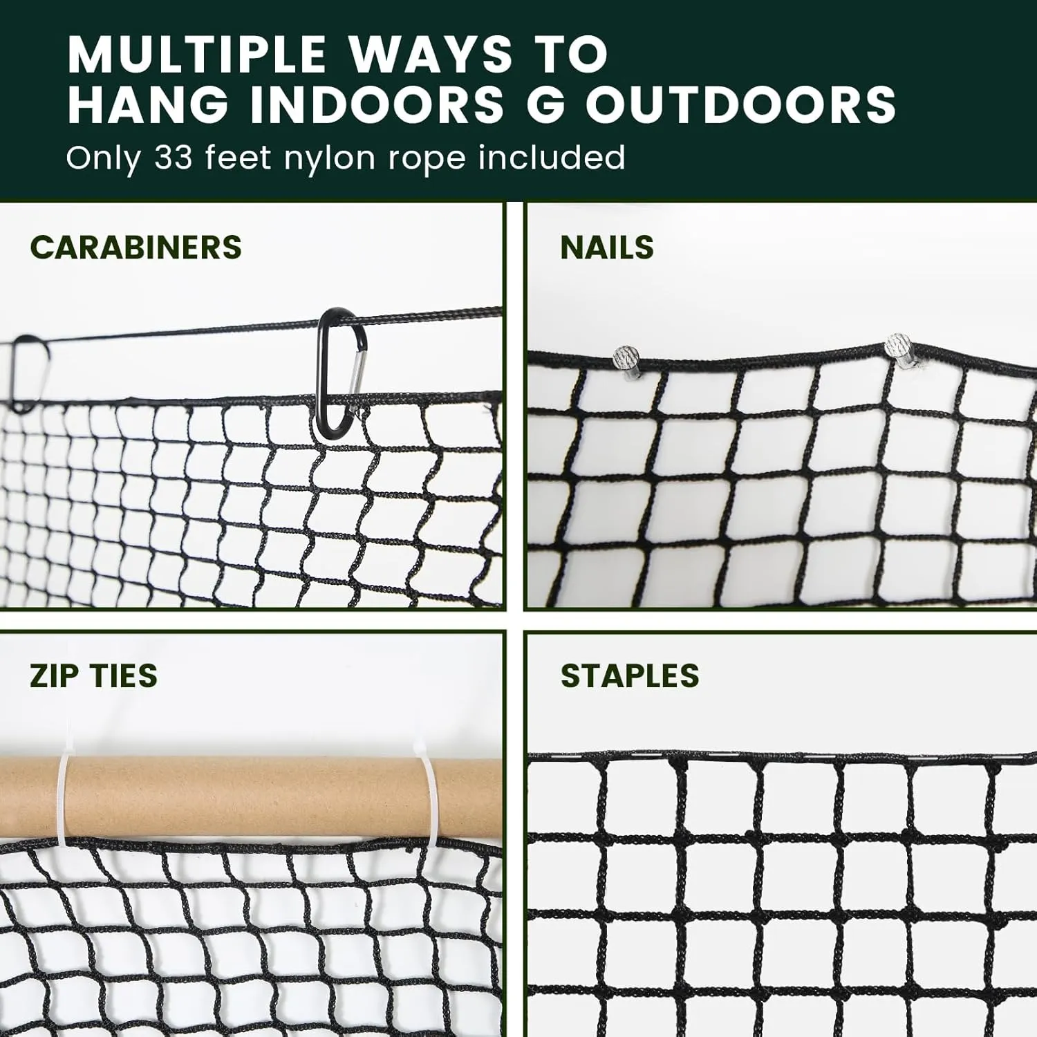 Sports Netting,Golf Practice Net Hitting Net with 33Feet Nylon Rope Also for Baseball, Hockey, Soccer, LAX and More - 10x10ft/10x15ft/10x20ft/10x25ft/10x30ft/10x40ft/10x50ft
