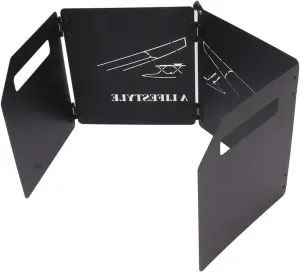 Srliya 4 Plates Folding Stove Windscreen Stove Windshield Camping Burner Windshield Folding Camp Stove Windscreen for Outdoors BBQ (Black)