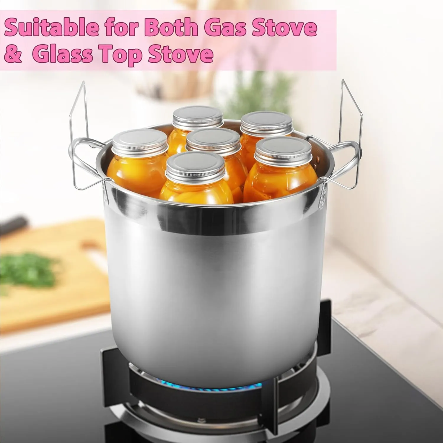 Stainless Steel Canning Pot with Rack and Lid, Large Water Bath Canner, Full Home Canning Supplies Starter Kit, Compatible with Induction and Glass Top Stoves (Pink)