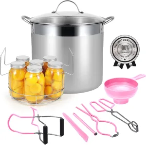 Stainless Steel Canning Pot with Rack and Lid, Large Water Bath Canner, Full Home Canning Supplies Starter Kit, Compatible with Induction and Glass Top Stoves (Pink)