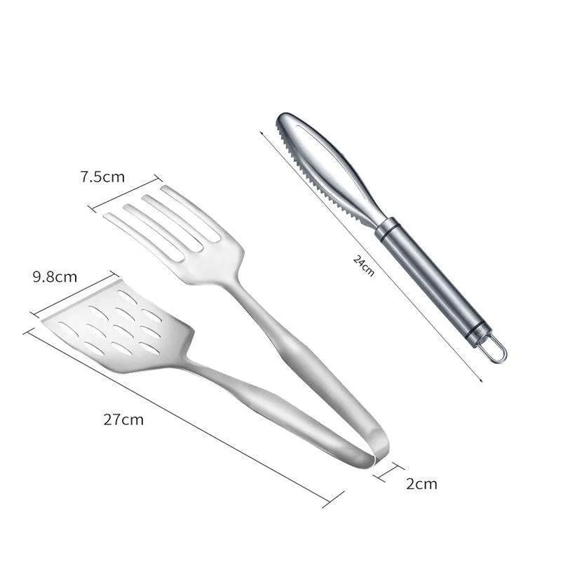 Stainless Steel Steak Frying Spatula Roast Fish BBQ Tongs Bread Meat Food Clip Drain Oil Leak Shovel Kitchen Cooking Utensils