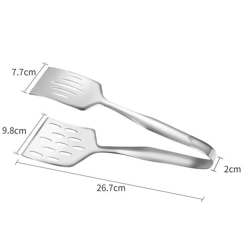 Stainless Steel Steak Frying Spatula Roast Fish BBQ Tongs Bread Meat Food Clip Drain Oil Leak Shovel Kitchen Cooking Utensils
